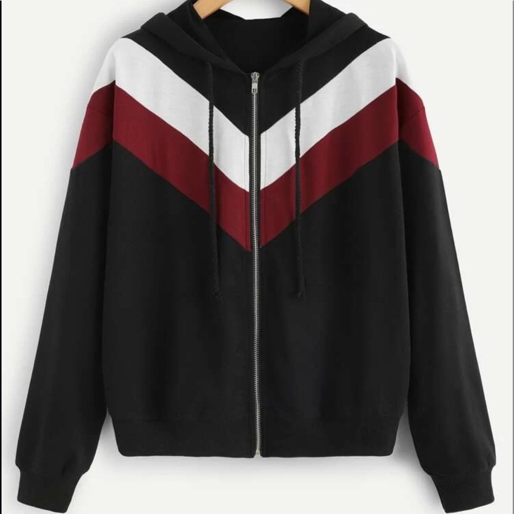 Black, Red and White Chevron Drawstring Jacket